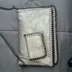 Gray leather clutch with wallet